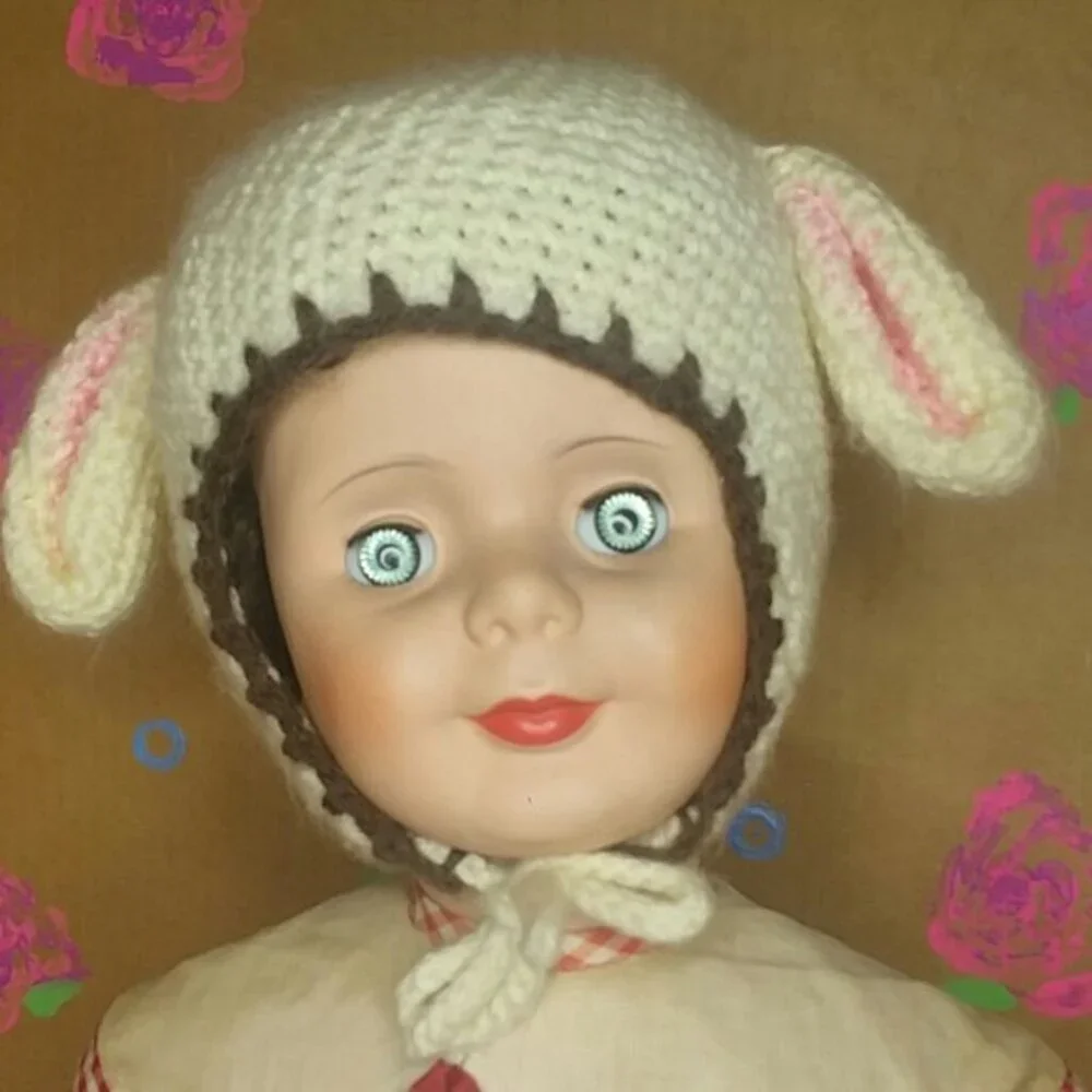 Baby Hat Handmade Crocheted Bonnet with Sheep Ears